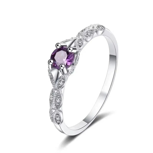 Silver Luxury Style Amethyst Zircon Women's Ring From Europe And America, Simple And Fashionable Gemstone Temperament Ring