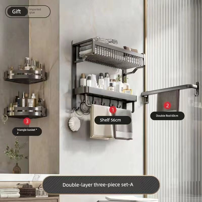 Bathroom Integrated Storage Rack Towel Rack Wall-Mounted Punch-Free Wall Bathroom Toilet Storage Washstand