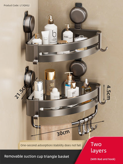 Wall-Mounted Wash Basin Toilet Triangle Basket Shelf Suction Cup