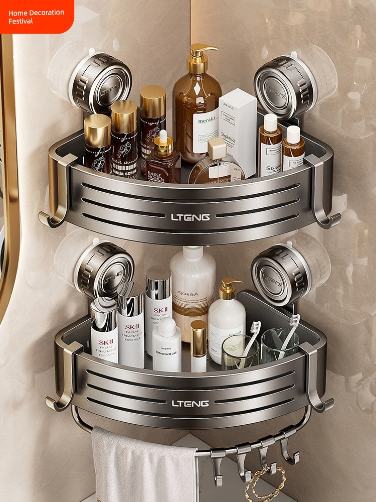 Punch-Free Bathroom Rack Bathroom Suction Cup Triangle Basket Wall Mount Bathroom Sink Corner Storage Rack