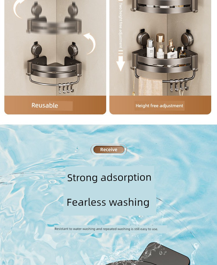 Wall-Mounted Wash Basin Toilet Triangle Basket Shelf Suction Cup