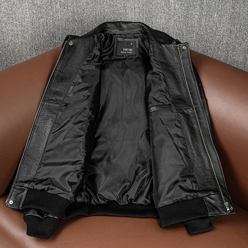 2025 New Spring Men's Genuine Leather Jacket Embroidery Bomber Cowhide Air Force Jacket Motorcycle Leather Coat A2 Biker Clothes