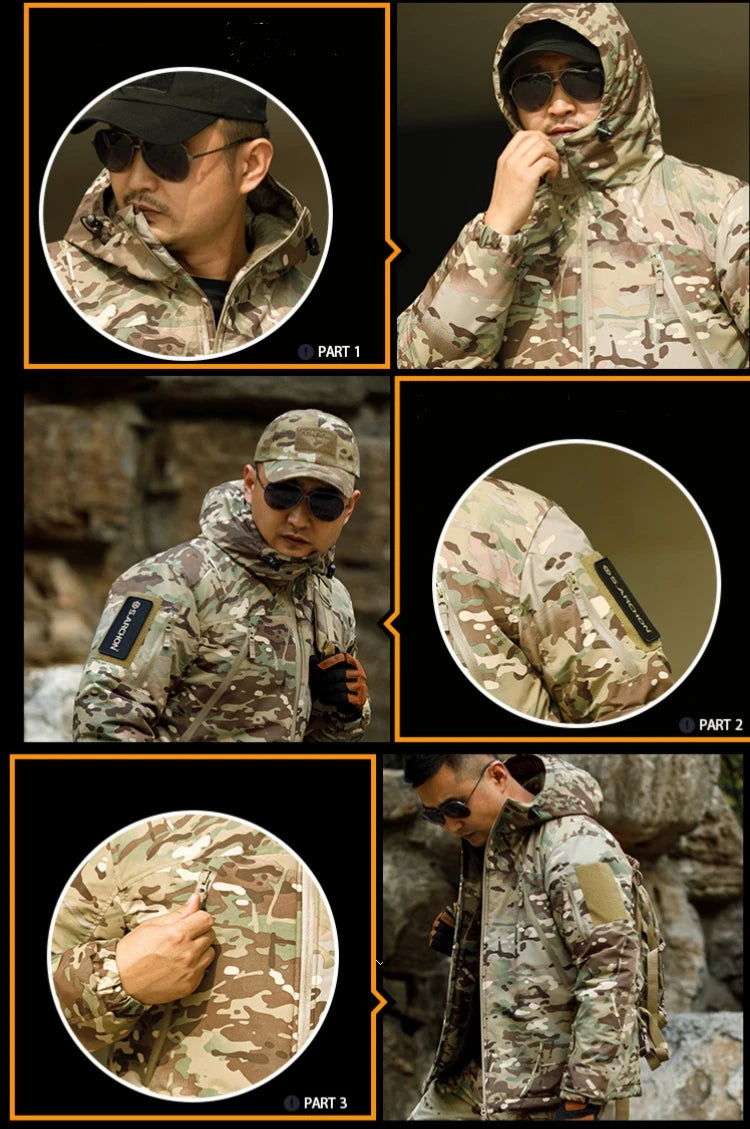 Mens Winter Tactical Jacket Army Field Camouflage Military Parka Coat Work Cotton Clothes Outdoor Warm Waterproof Hiking Jacket
