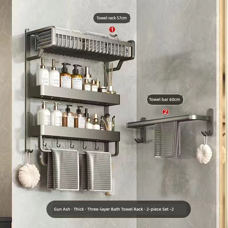 Bathroom Integrated Storage Rack Towel Rack Wall-Mounted Punch-Free Wall Bathroom Toilet Storage Washstand