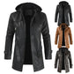 2024 Winter Men's Leather Motorcycle Leather Korean Fashion Jacket Coat Windproof Clothes Men's Hooded Medium Long