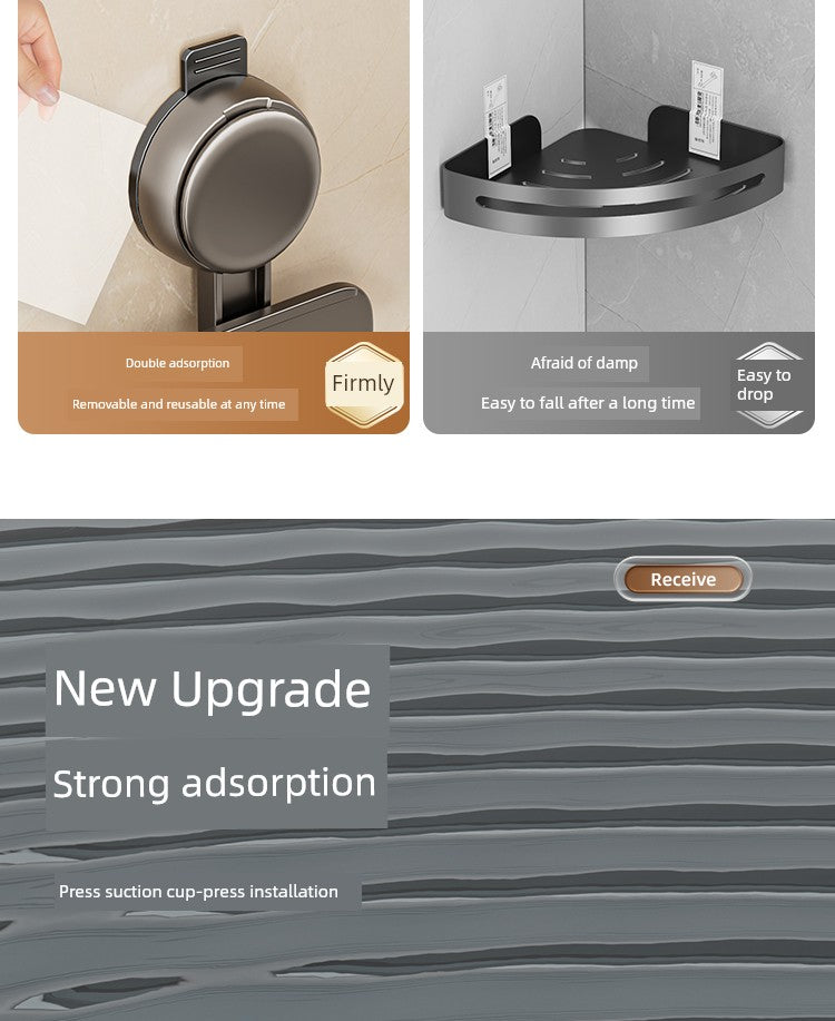 Wall-Mounted Wash Basin Toilet Triangle Basket Shelf Suction Cup