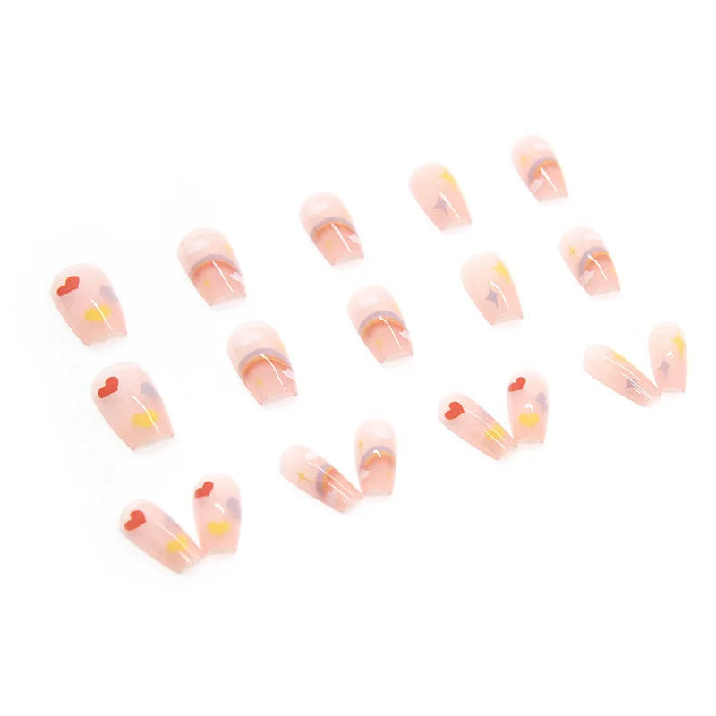 24Pcs Mid-length Ballet False Nails Cute Childlike Rainbow Press On Nails Iced Through Milk Tea Fake Nails Free Shipping Items