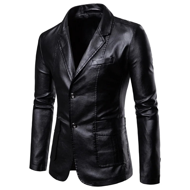 2024 Men Slim Autumn New Causal Vintage Leather Jacket Coat Men Design Motorcycle Biker Zipper Pocket PU Leather Jacket Coat