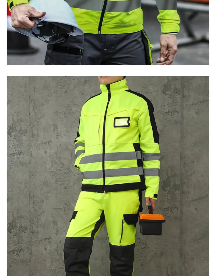 workwear mens jacket working cargo pants men High Visibility work suit with Reflective tapes