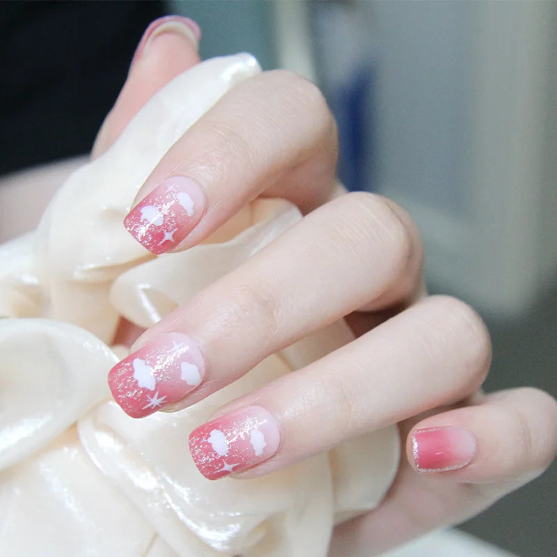 24Pcs Mid-length Ballet False Nails Cute Childlike Rainbow Press On Nails Iced Through Milk Tea Fake Nails Free Shipping Items