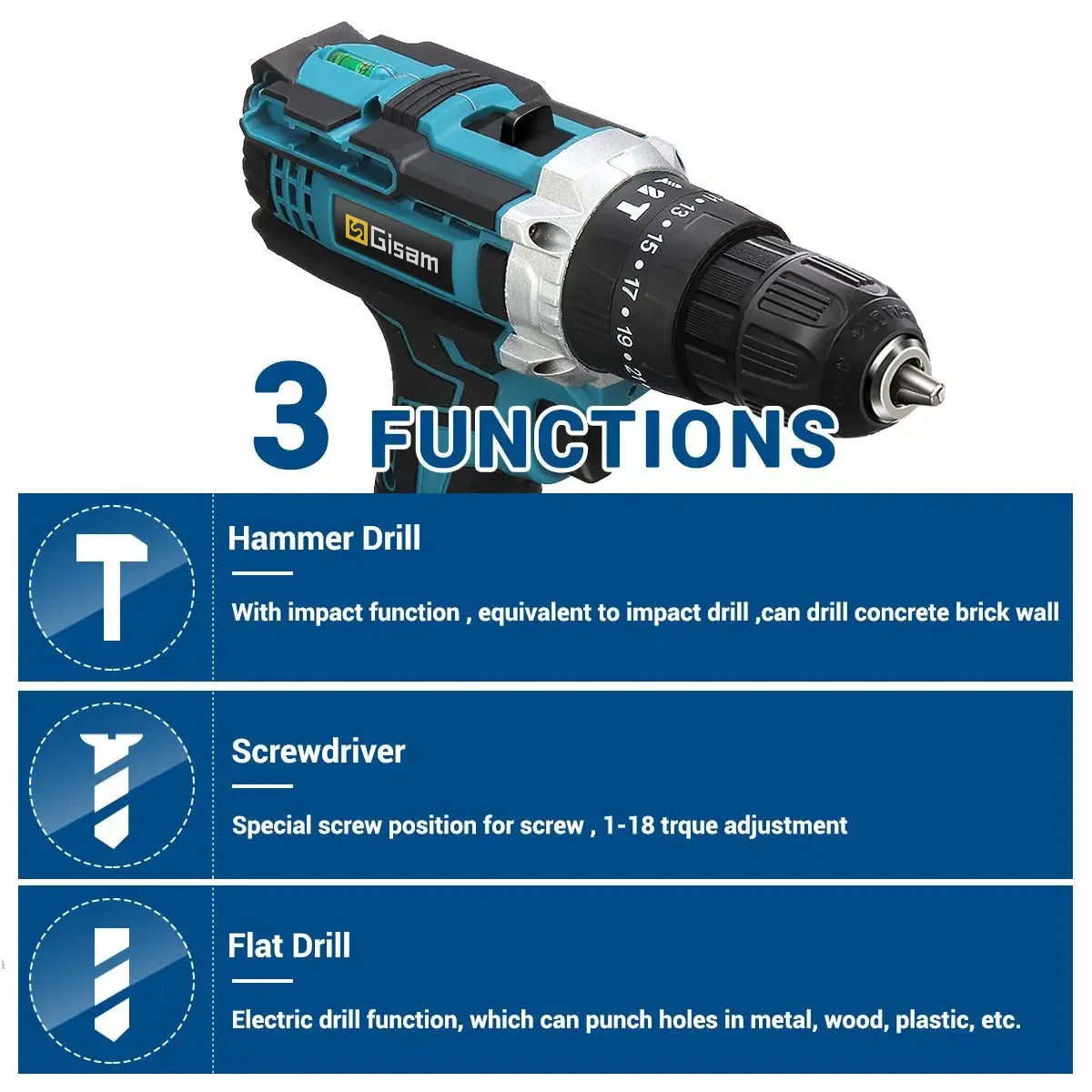 21V Cordless Drill Electric Screwdriver Electric Impact Drill Mini Wireless Power Driver DC Lithium-Ion Battery Power Tools