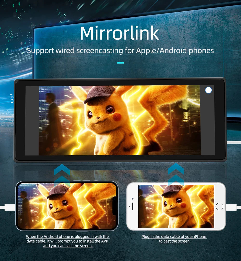 BQCC 10.26 Inch Portable Wireless Carplay Screen HD Rear Reversing Camera Car Radio DVR MP5 Multimedia Video Player Android Auto