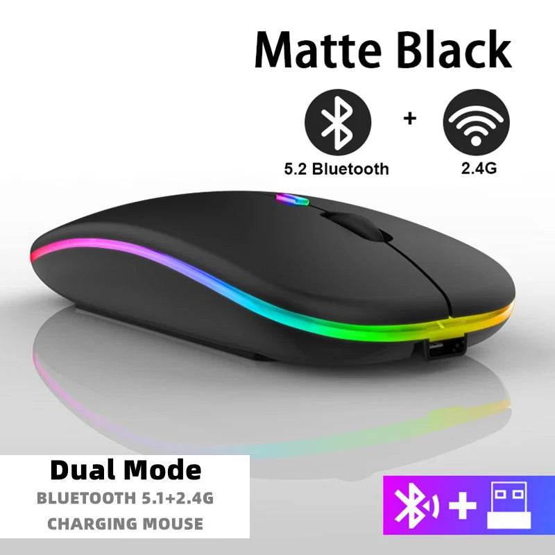 Tablet Phone Computer Bluetooth Wireless Mouse Rechargeable RGB Backlight Mice for iPad PC Laptop Tablet Phone 2.4GHz USB Mouse