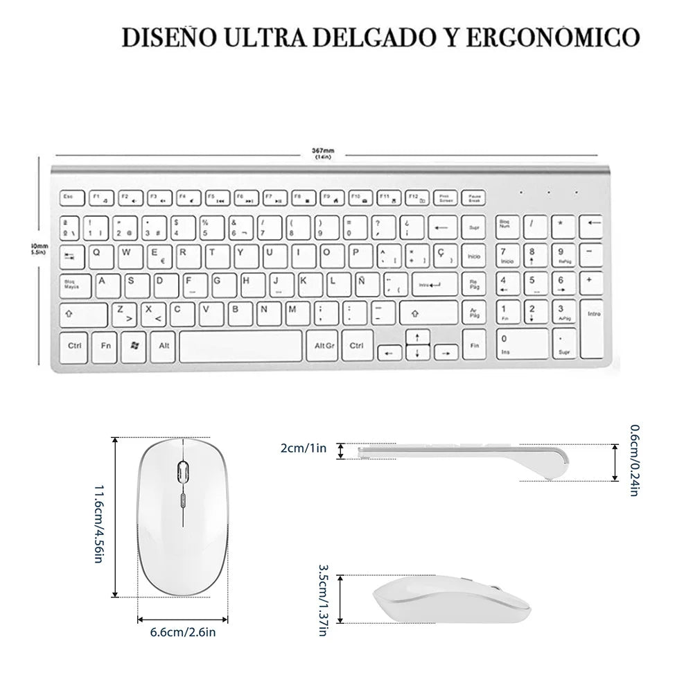 Jomaa Spain Keyboard and Mouse Set for Computer Laptop Desktop Wireless Keyboard and Mouse Comb Ergonomic Design Noiseless Click