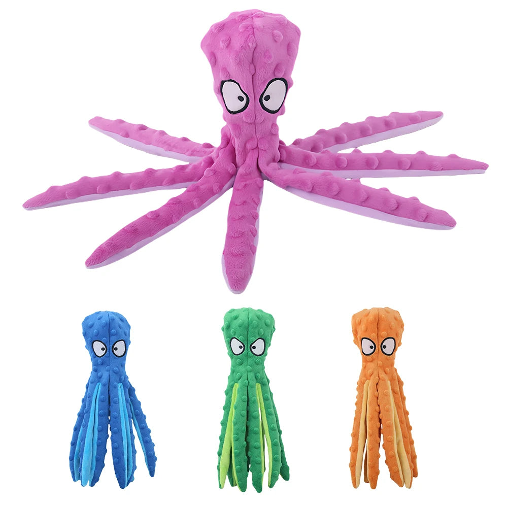 Squeaky Octopus Dog Toys Interactive Puppy Toy No Stuffing Plush Bite Toys Crinkle Paper Pet Plush Toys for Small Medium Dogs