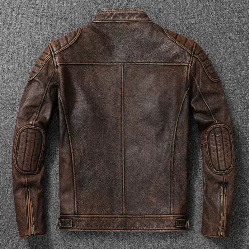 Vintage Black Brown Real Cowhide Genuine Leather Jacket Real Fur Men's Leather Jacket Bomber Men Leather Jacket Motorcycle Coat