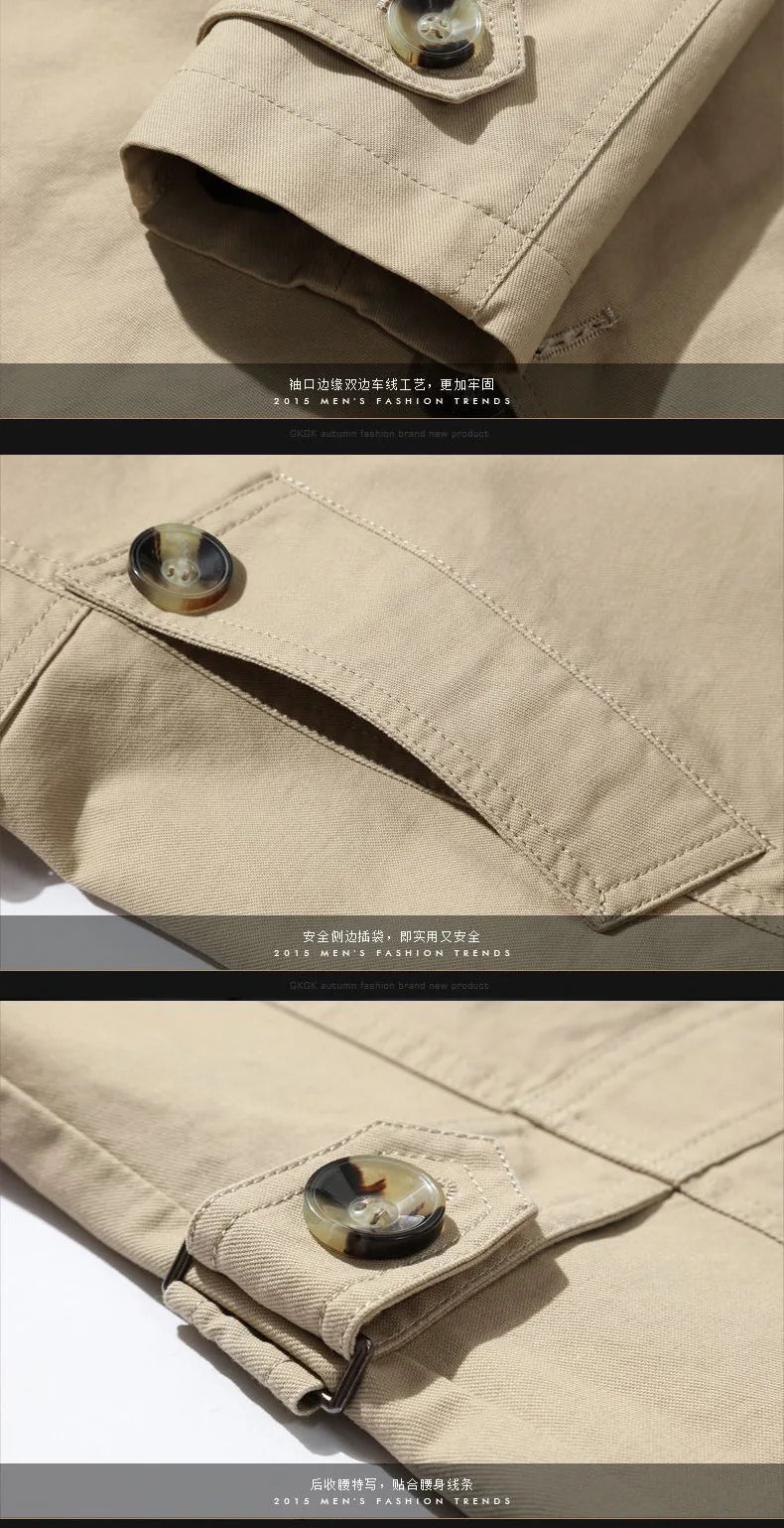 2025 Spring and Autumn men's coat Men's casual cotton Jacket men's mid-length trench coat men's jacket