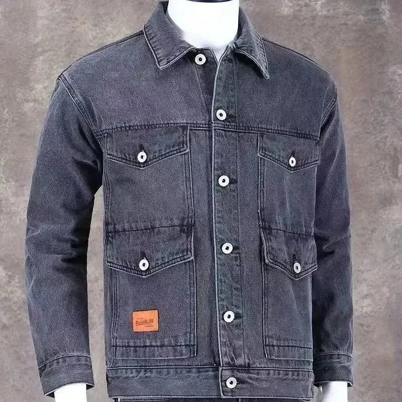 Denim Jackets Man Cargo Jeans Coat for Men Japanese Gray Overcoat Winter 2024 Lxury High Quality Cheap Price Stylish on Board G