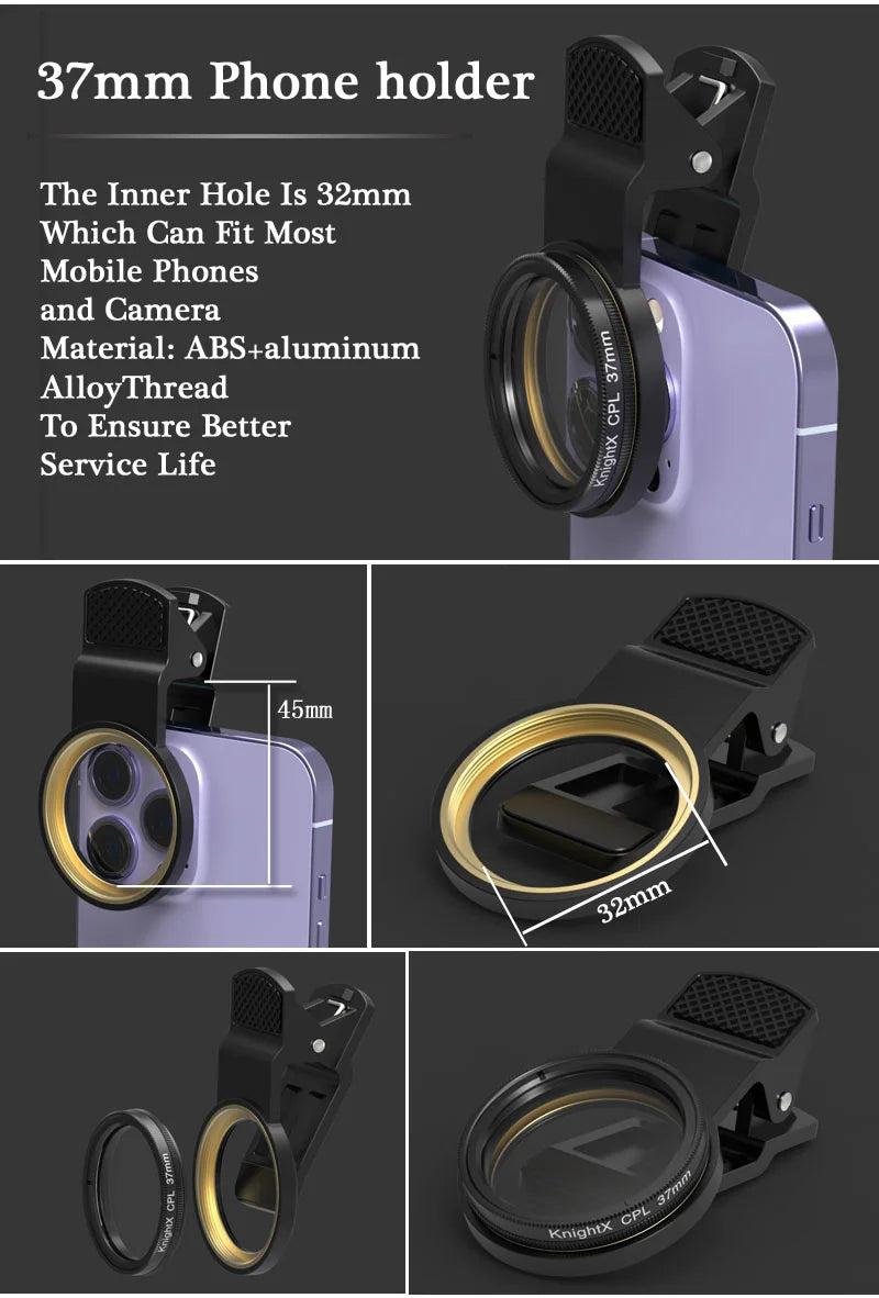 37mm CPL Filter Photography Prop Camera Photo Phone Lens Accessory Professional Clip on Cellphone Polarizer