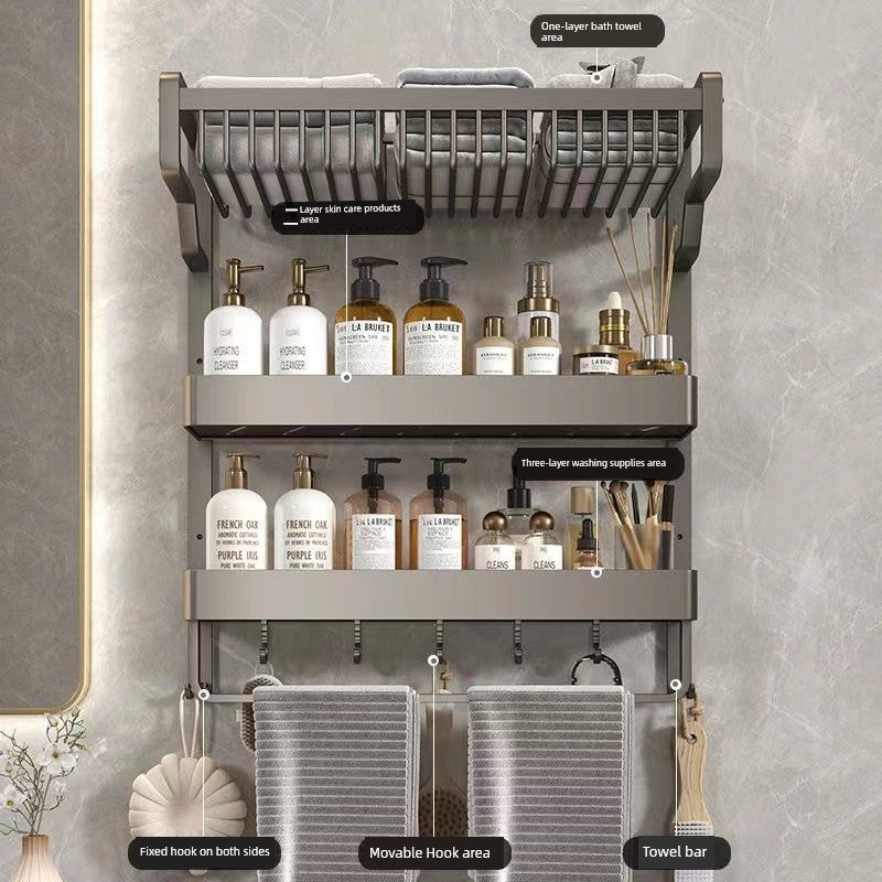 Bathroom Integrated Storage Rack Towel Rack Wall-Mounted Punch-Free Wall Bathroom Toilet Storage Washstand