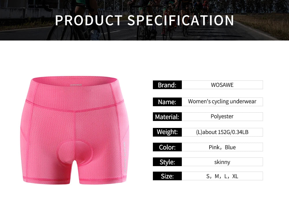 WOSAWE Cycling Underwear Women 5D Gel Padded Shorts Breathable Shockproof Underwear Mountain Bike Tights MTB Bicycle Underpants