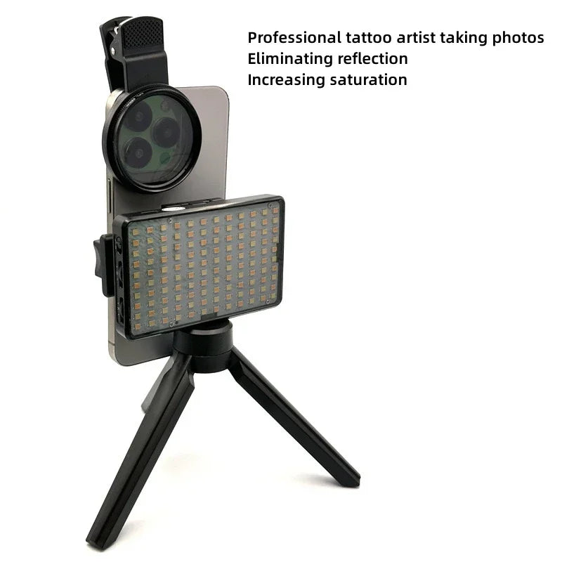 120 LED Reduce Reflected Fill Light Of Tattoos With 52mm Cpl For Cellphone Lens Circular Polarizing Filter Compatible Any Phone