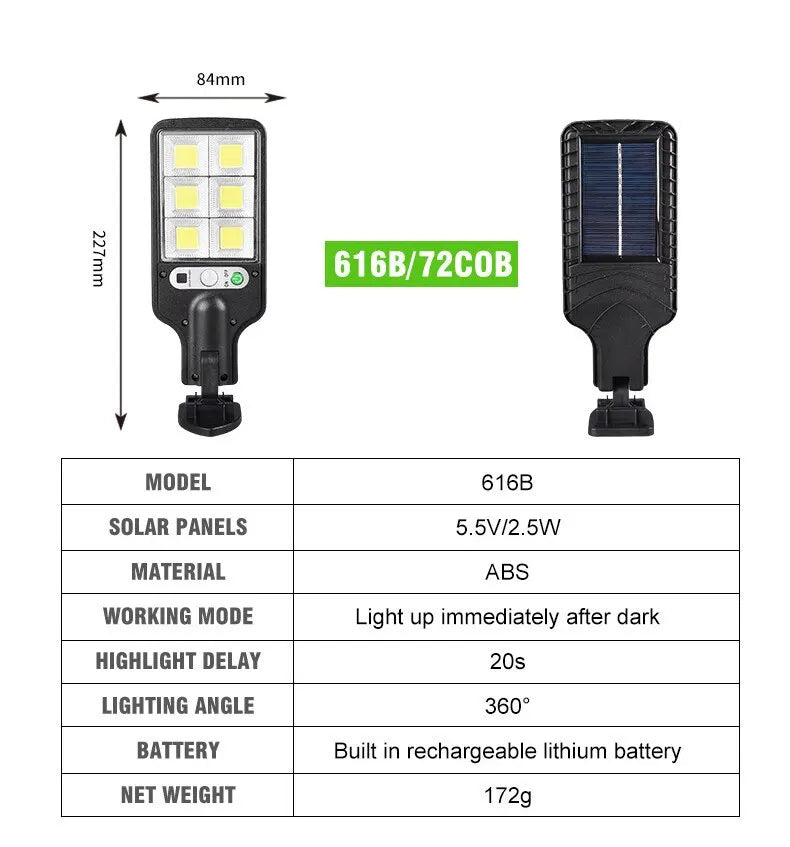 72/108 COB Sensor Solar Lights Outdoor LED Street Garden Solar Lamps 3Modes Waterproof Motion Sensor Remote Control Wall Light