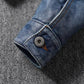 2023 New Leather Jacket Men's Single-Breasted Denim Blue Retro Old Motorcycle Leather Jacket Slim-Fit Lapel Coat