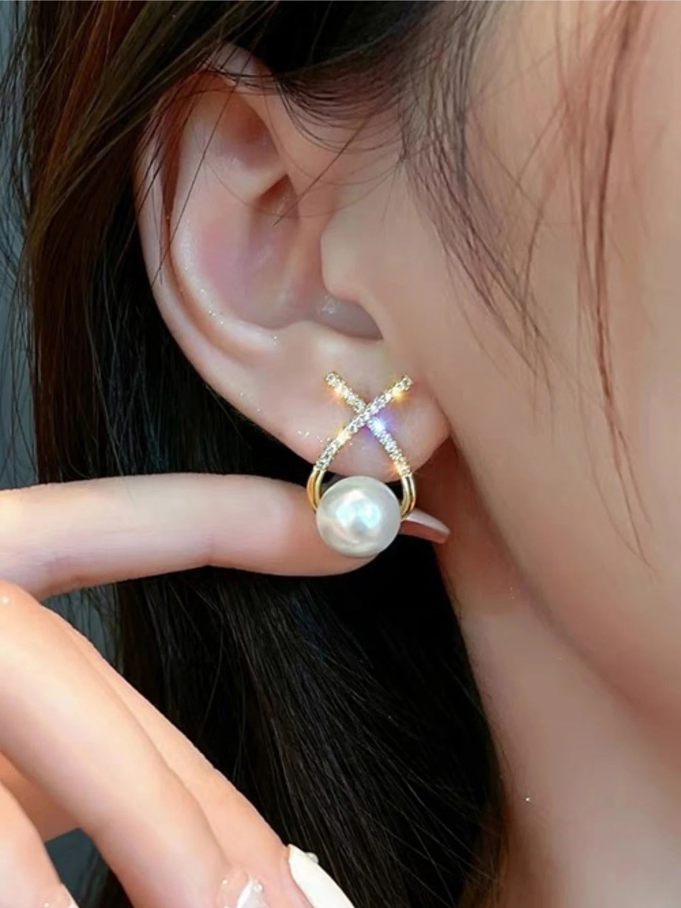 2 Pieces Of Women's Trendy Cross Studded Diamond Earrings For Outdoor Travel, Carnival, Party, Holiday Dressing Gifts -6511