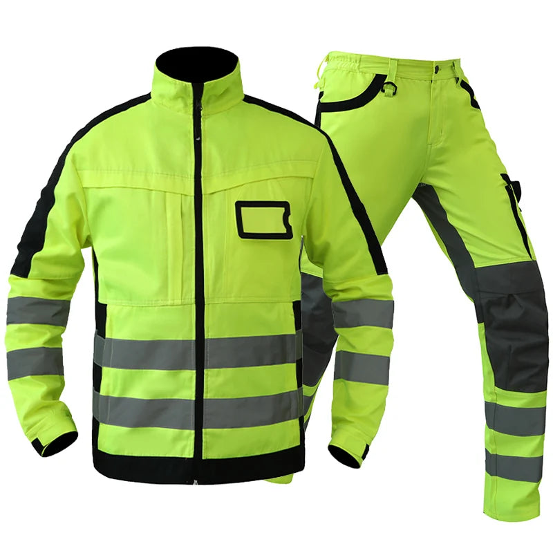 workwear mens jacket working cargo pants men High Visibility work suit with Reflective tapes