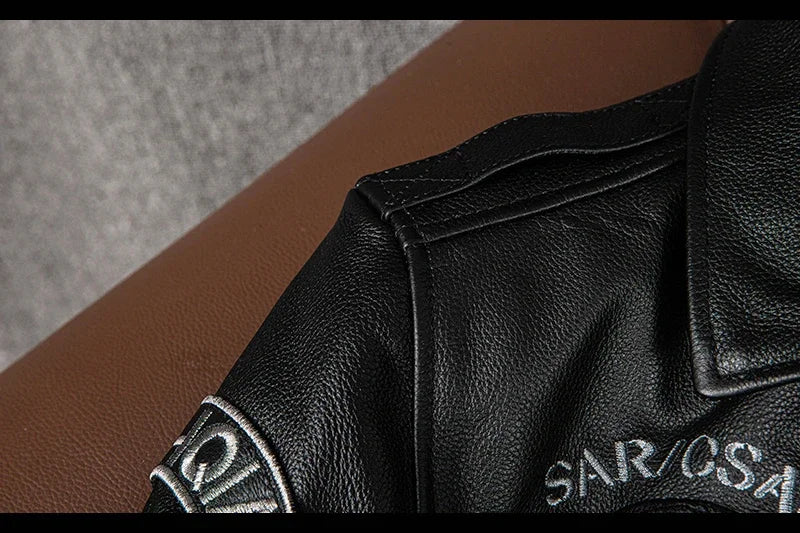 2025 New Spring Men's Genuine Leather Jacket Embroidery Bomber Cowhide Air Force Jacket Motorcycle Leather Coat A2 Biker Clothes