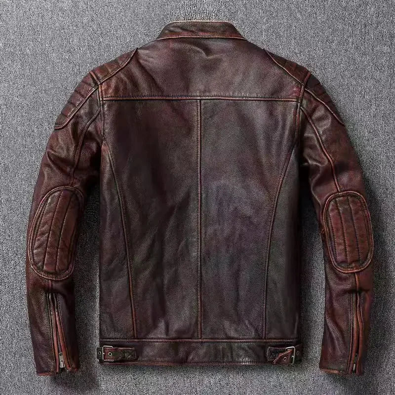 Vintage Black Brown Real Cowhide Genuine Leather Jacket Real Fur Men's Leather Jacket Bomber Men Leather Jacket Motorcycle Coat