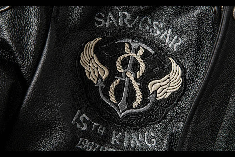 2025 New Spring Men's Genuine Leather Jacket Embroidery Bomber Cowhide Air Force Jacket Motorcycle Leather Coat A2 Biker Clothes