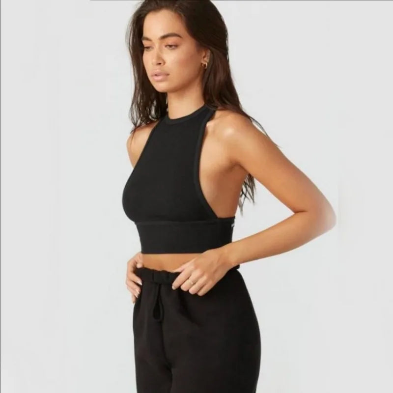 Sexy Fitness Sports Underwear for Women, Round Neck, Tight Back Top, Outdoor Running with Chest Cushion, Thread, 2024