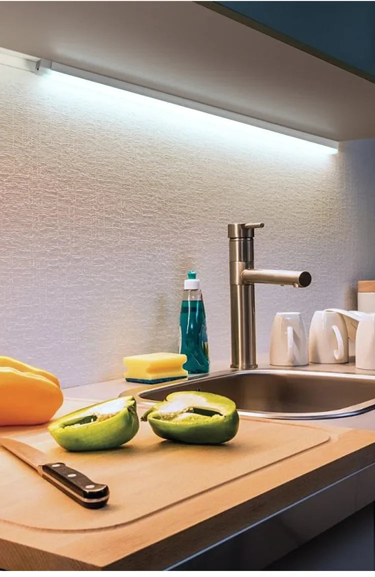 LED Motion Sensor Night Light Rechargeable Induction Bar Light Portable Cordless Magnetic Cabinet Lamp for Kitchen Room Bedside