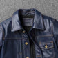 2023 New Leather Jacket Men's Single-Breasted Denim Blue Retro Old Motorcycle Leather Jacket Slim-Fit Lapel Coat