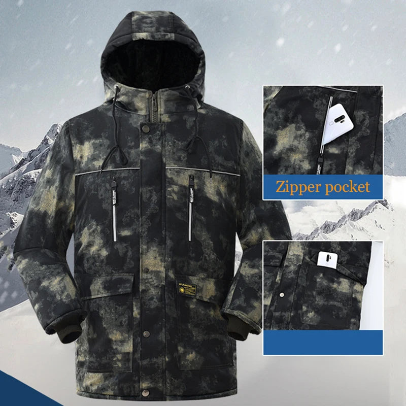 Fleece Hooded Tactical Jacket Mens Winter Camouflage Cotton Padded Thick Parkas Outdoor Waterproof Coat Casual Windproof Jacket