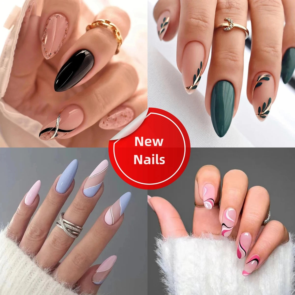 24Pcs Ballerina Press On Nail Tips Oval Head False Nails Almond Artificial Fake Nails With Glue Full Cover Press Manicure Tools