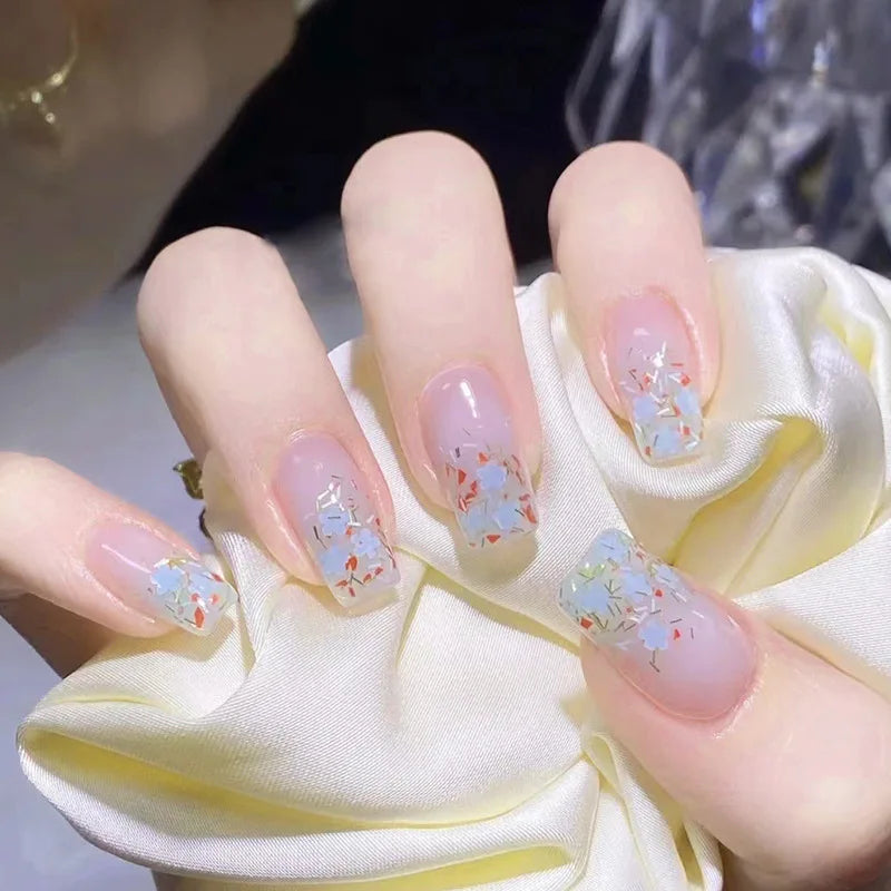 24Pcs Mid-length Ballet False Nails Cute Childlike Rainbow Press On Nails Iced Through Milk Tea Fake Nails Free Shipping Items