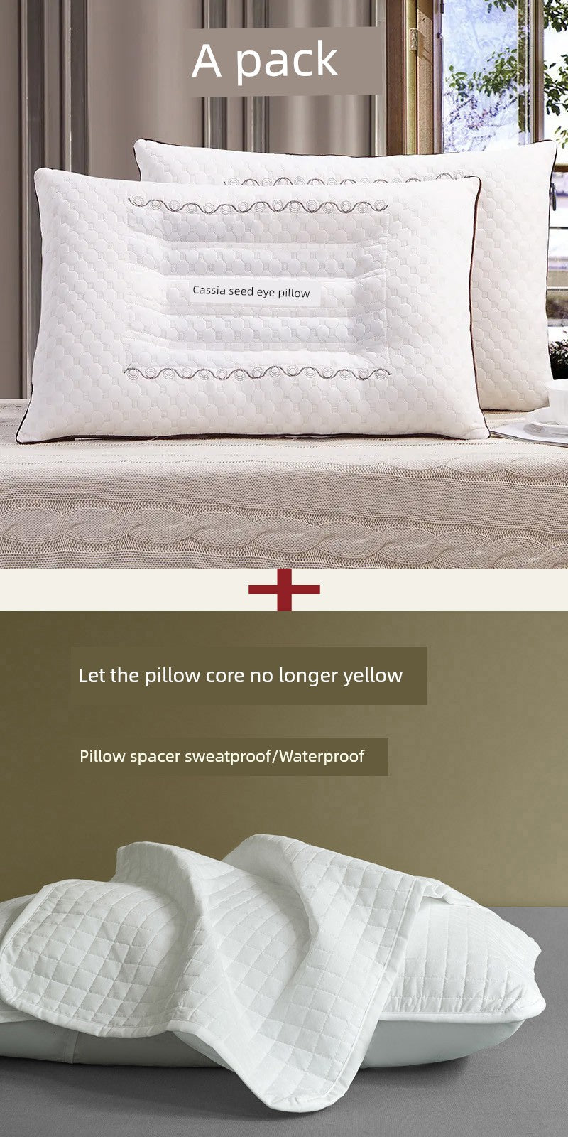 Adult Cassia Seed Pillow Case and Pillow Core Set Home a Pair of Pillow Core Protection Isolation Layer Cervical Support Sleep