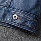 2023 New Leather Jacket Men's Single-Breasted Denim Blue Retro Old Motorcycle Leather Jacket Slim-Fit Lapel Coat