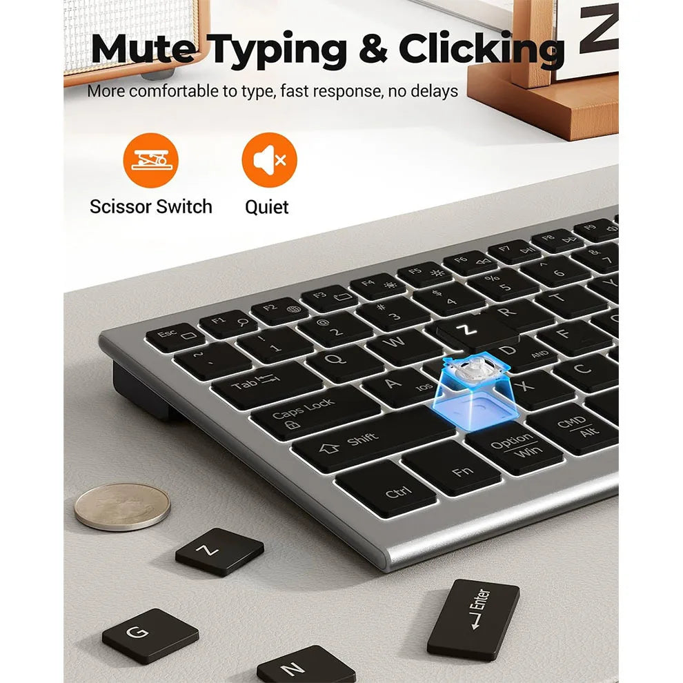 Wireless Keyboard Mouse, Ultra Slim Bluetooth 2.4G Slient Wireless Keyboard and Mouse Combo with Backlit, Multi-Device Keyboard