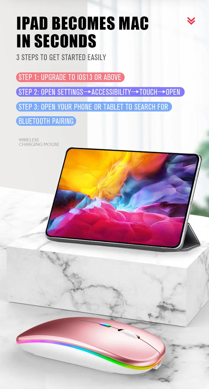 Tablet Phone Computer Bluetooth Wireless Mouse Rechargeable RGB Backlight Mice for iPad PC Laptop Tablet Phone 2.4GHz USB Mouse