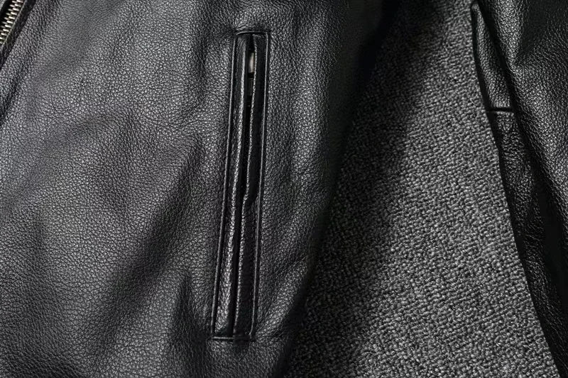 Vintage Black Brown Real Cowhide Genuine Leather Jacket Real Fur Men's Leather Jacket Bomber Men Leather Jacket Motorcycle Coat