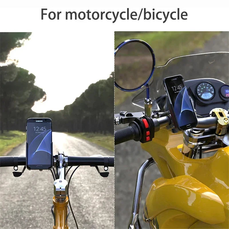 Motorcycle Bicycle Phone Holder GPS Bracket Cellphone Stand Mirror Handlebar Mount Compatible For Smartphone Between 3.0 to 6.5"