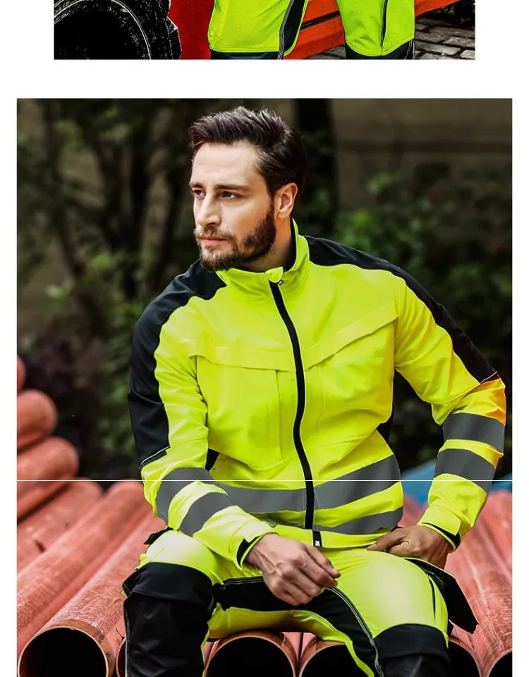 workwear mens jacket working cargo pants men High Visibility work suit with Reflective tapes