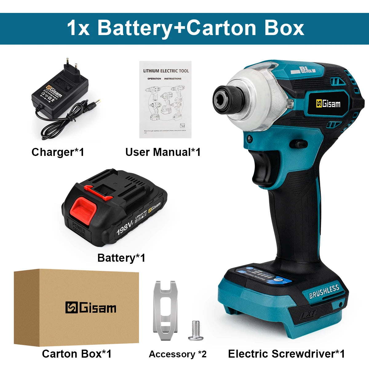 588N.m Cordless Brushless Impact Driver Kit Cordless Drill Electric Screwdriver 4-Speed 1/4‘’ 3 LED Light for Makita 18V Battery