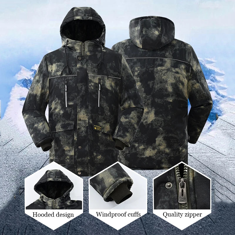 Fleece Hooded Tactical Jacket Mens Winter Camouflage Cotton Padded Thick Parkas Outdoor Waterproof Coat Casual Windproof Jacket