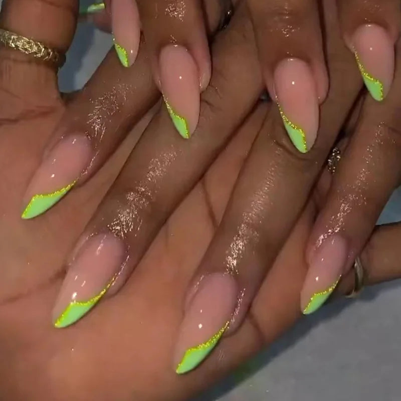 24Pcs Ballerina Press On Nail Tips Oval Head False Nails Almond Artificial Fake Nails With Glue Full Cover Press Manicure Tools