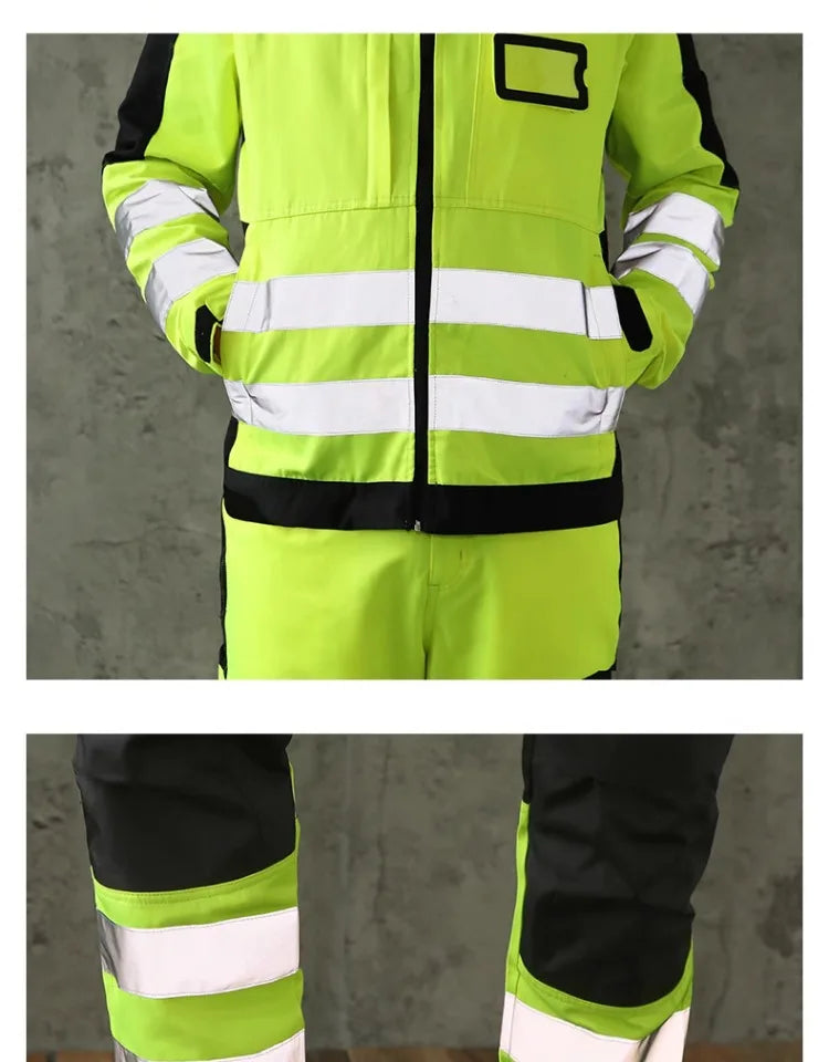 workwear mens jacket working cargo pants men High Visibility work suit with Reflective tapes
